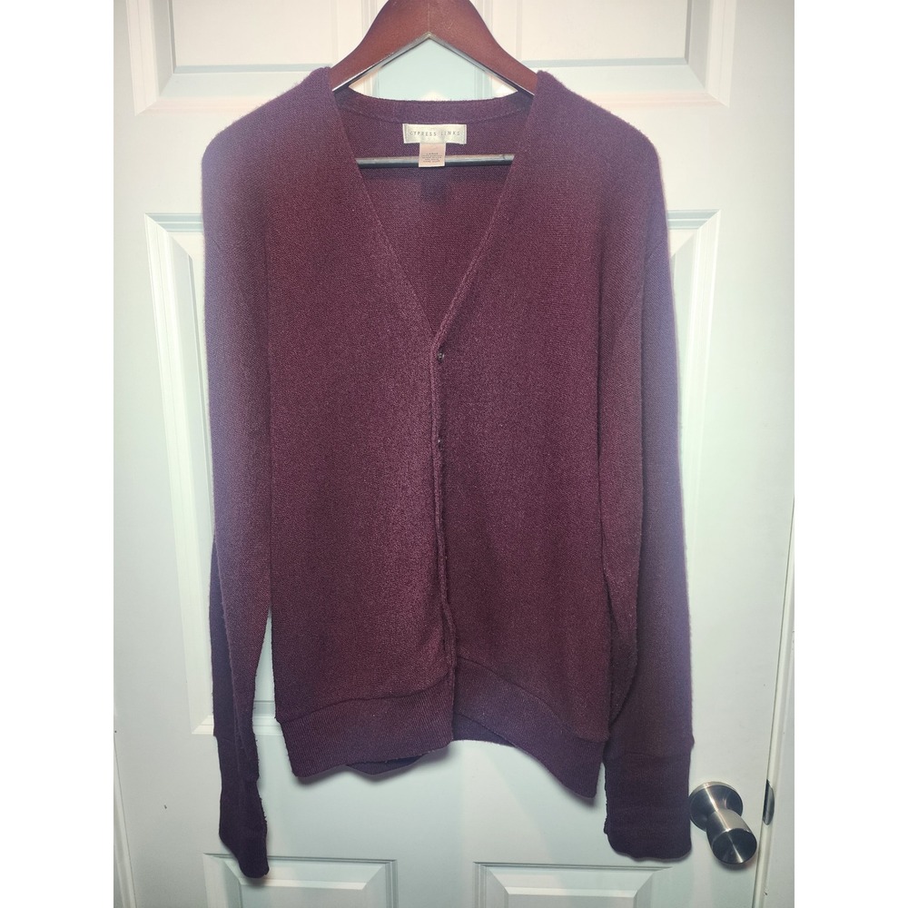 Vintage Cypress Links Mens Large Burgundy Marl Knit Cardigan Sweater Made in USA